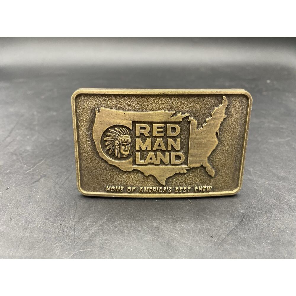 Red Man Land "Home Of America's Best Chew" Tobacco Belt Buckle